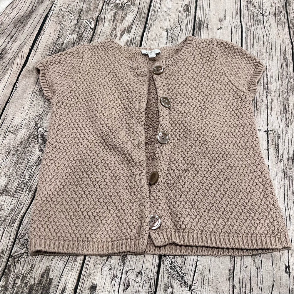 Loft beige short sleeved cardigan sweater size medium
